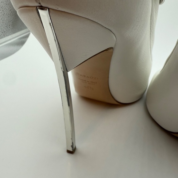 CASADEI WHITE LEATHER PEEP TOE BLADE BOOTIES CHAIN DETAIL SIZE 40.5 - Picture 6 of 11